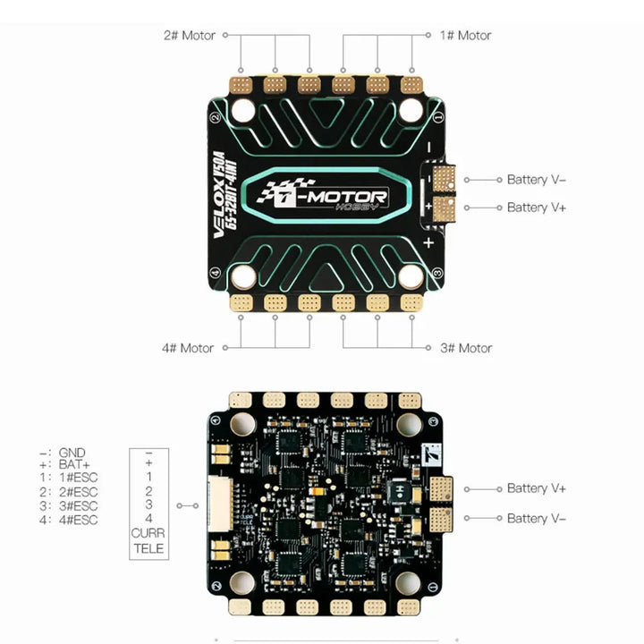 T-Motor VELOX V50A 50A 32Bit BLHELI32 4in1 Brushless ESC 3-6S LIPO W/TMOTOR T4 02 ESC Firmware 30.5x30.5mm for FPV Racing Drone