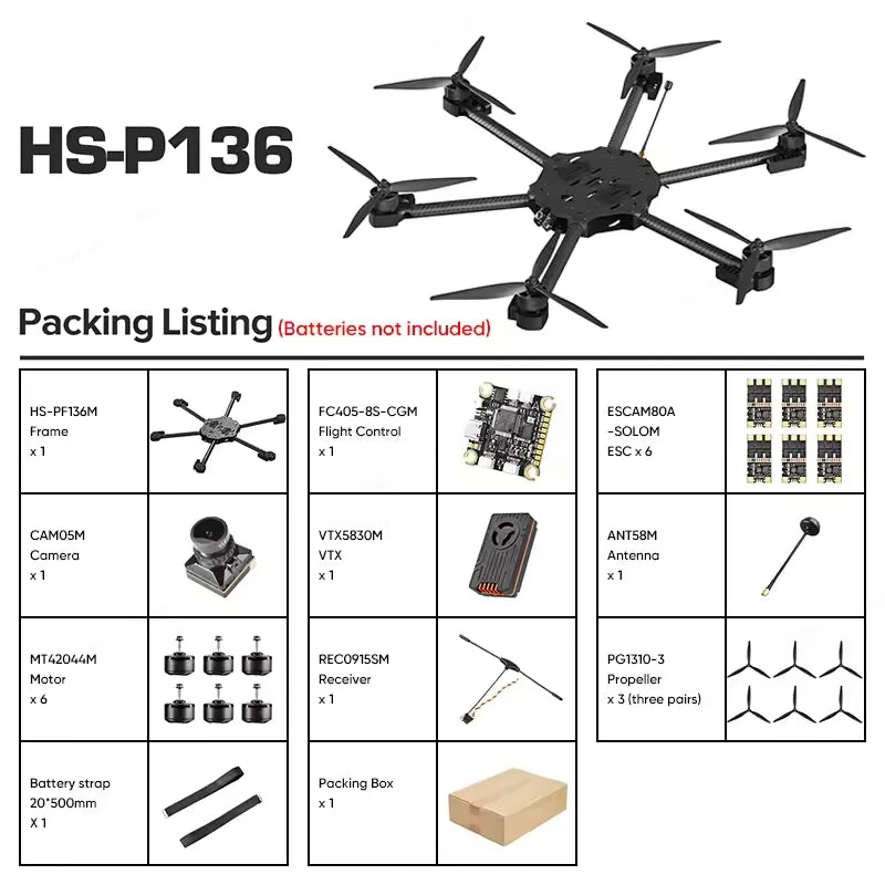 HS Airforce HS-P136M 13" Industrial Hexacopter 15KG MTOW 9.5KG Payload