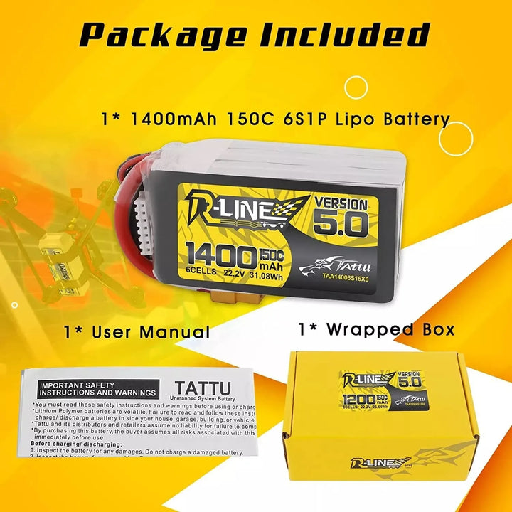 Tattu R-Line 5.0 V5 150C 850 1050 1200 1300 1550mAh Lipo Battery 3S/4S/6S XT30 XT60 Plug FPV Racing Drone RC Quadcopter