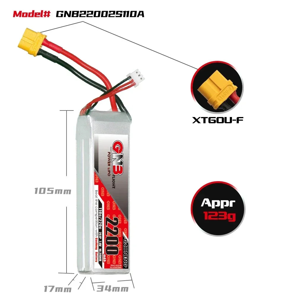 Gaoneng GNB 2200mAh 110C/220C LiPo Battery XT60 — 2S / 3S / 4S / 6S FPV Drone
