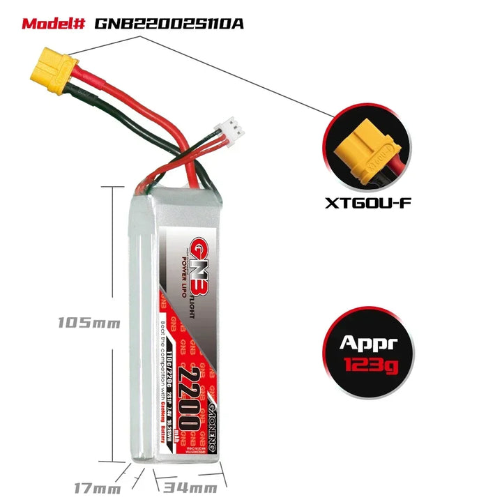 Gaoneng GNB 2200mAh 110C/220C LiPo Battery XT60 — 2S / 3S / 4S / 6S FPV Drone
