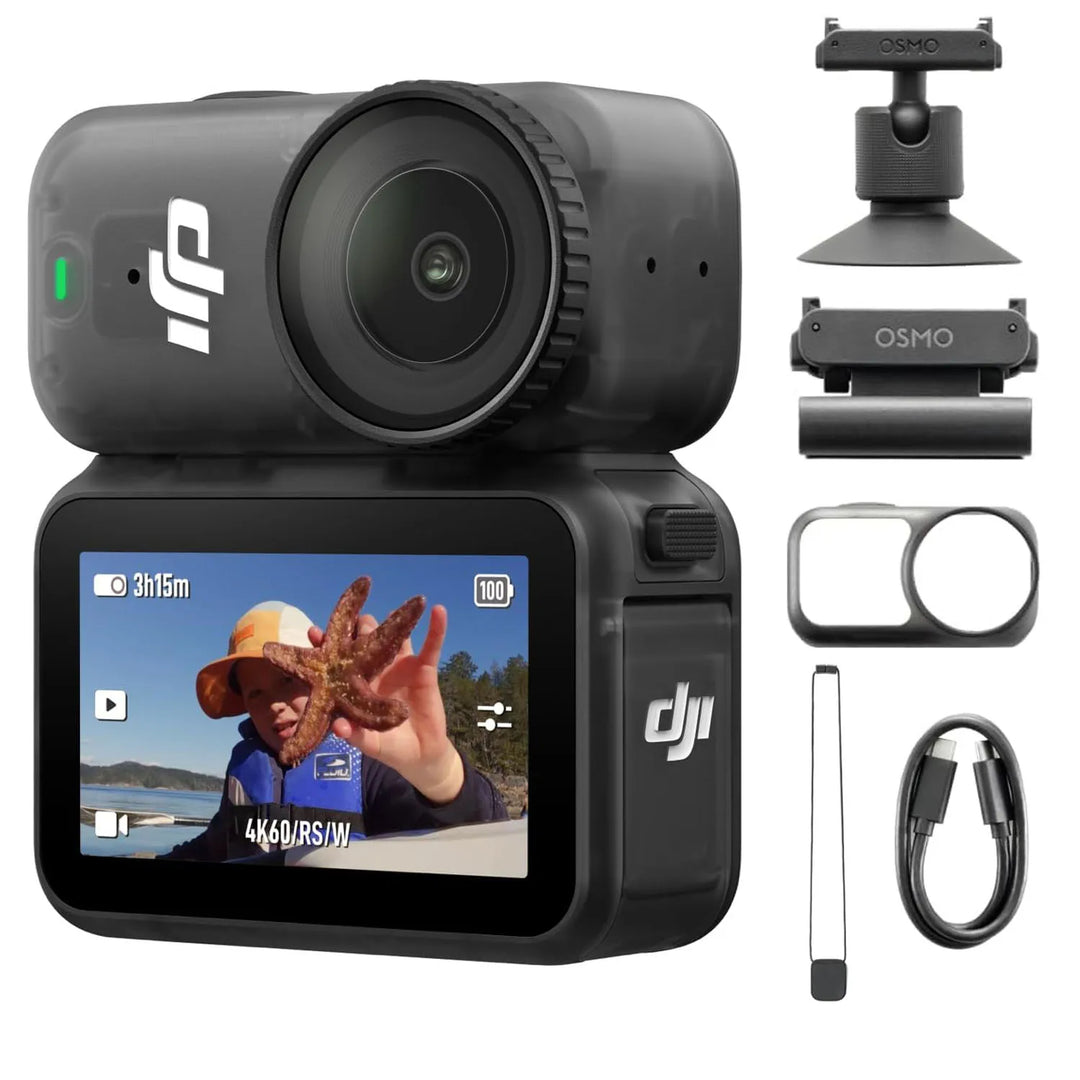 DJI Osmo Nano Standard Combo (128GB) — 4K/60fps, 1/1.3" Sensor, 143° Wide, 10-Bit D-Log M, 200-Min Battery, 10m Waterproof, Magnetic Design