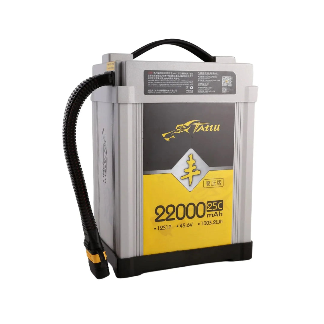 TATTU 12S LiPo Battery — 16000mAh / 22000mAh, 44.4V / 45.6V HV, 25C, AS150U, UAV