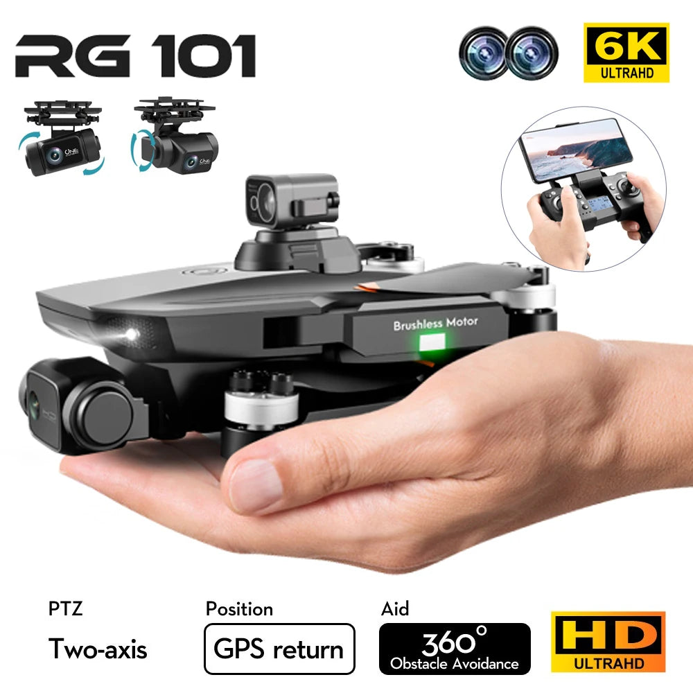 2024 NEW RG101 Pro GPS Drone 6K Professional HD Dual Camera FPV 3KM Aerial Photography Brushless Foldable Quadcopter Boy Toys