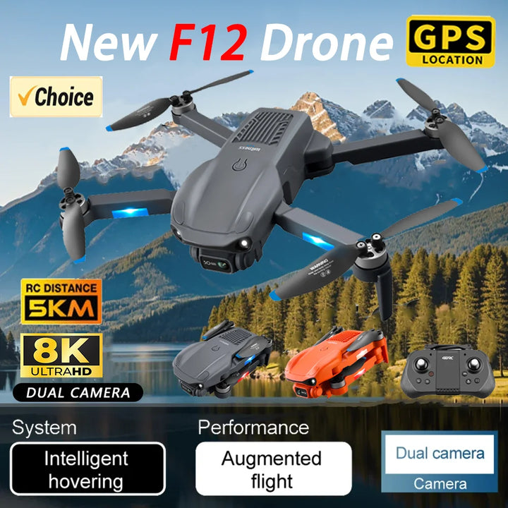 New F12 GPS Drone With 8K HD Camera Professional  5G Camera Dron Optical Flow Localization 360° Obstacle Avoidances Rc Quadcopte