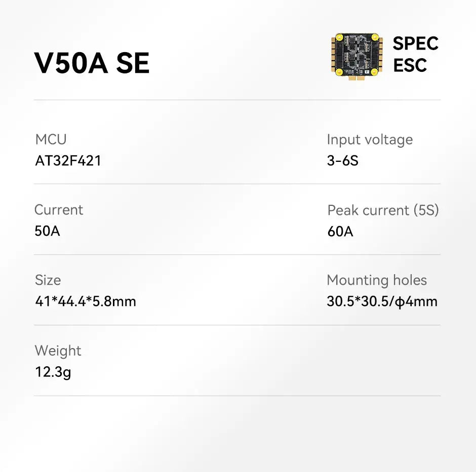 T-MOTOR Stack Velox CINE F7+V50A SE  4-in-1 ESC MCU: STM32F722