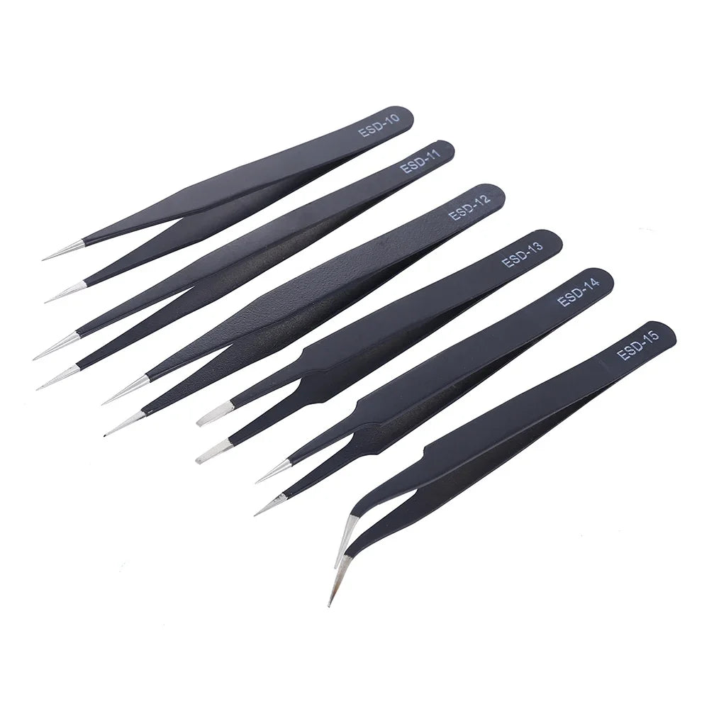 6Pcs Anti-Static ESD Tweezers Set Precision Curved Straight Repair Tools
