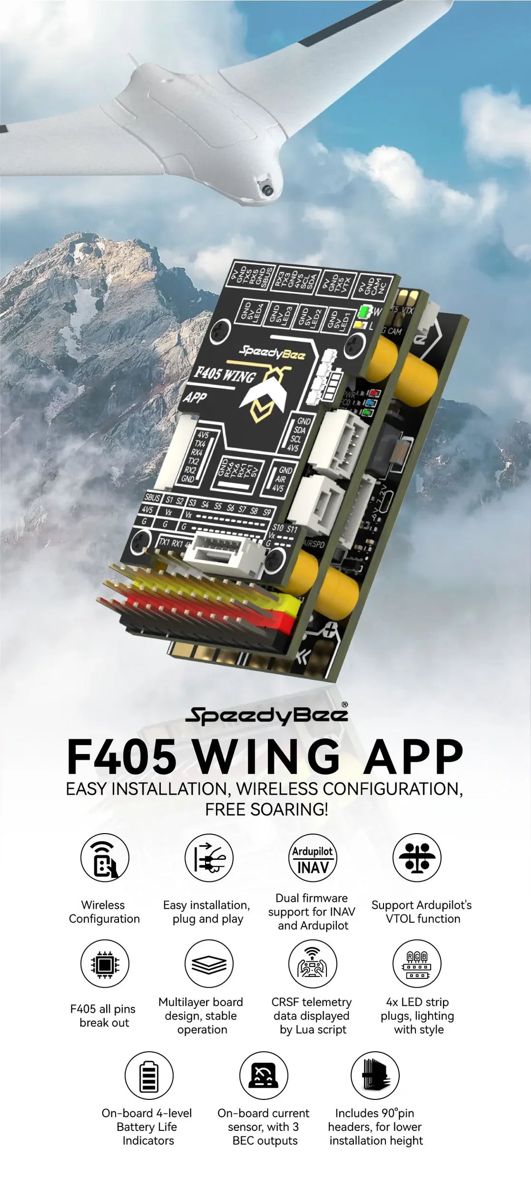 SpeedyBee F405 Wing APP - Fixed Wing Flight Controller 2-6S (ICM42688P)