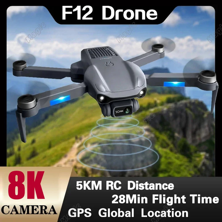 F12 GPS Mini Drone with 8K HD Camera, Professional 5G Camera Drone, Optical Flow Localization, 360° Obstacle Avoidance Quadcopter