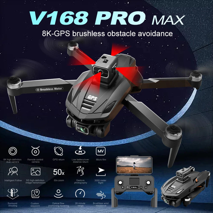 V168 PRO Drone 8K 5G GPS Professional HD Aerial Photography Dual-Camera Obstacle Avoidance Brushless Motor Quadcopter Drone Toy