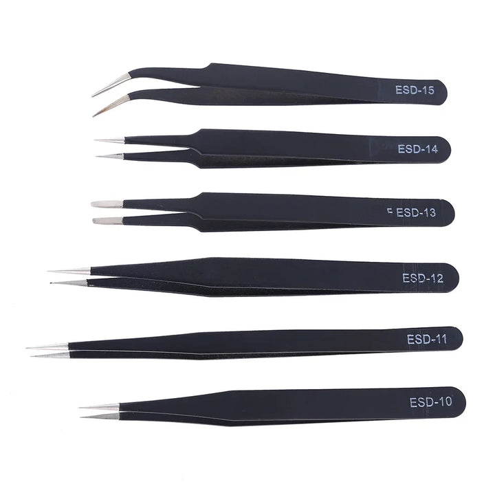 6Pcs Anti-Static ESD Tweezers Set Precision Curved Straight Repair Tools