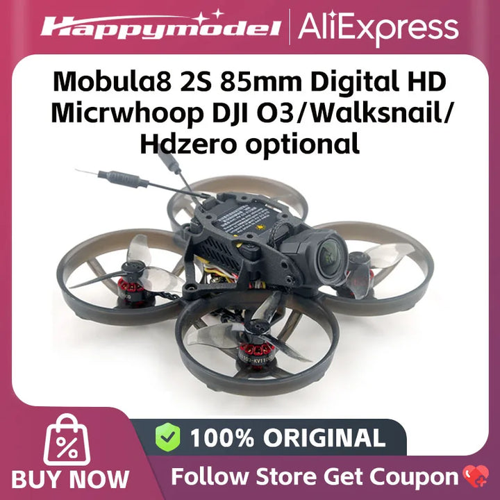 HappyModel Mobula8 HD 2S 85mm Digital Micro FPV Whoop Drone Walksnail / HDZERO / O3 CrazyF405 ELRS EX1103 KV11000 UART 2.4G RX