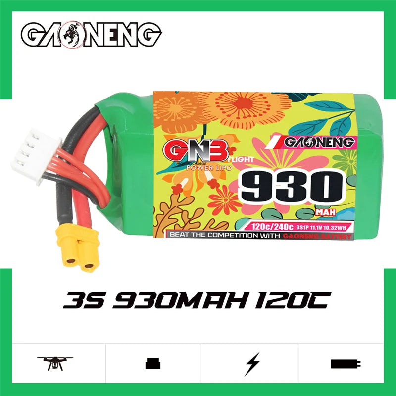 Gaoneng GNB 930mAh 120C/240C LiPo Battery XT30 — 2S / 3S / 4S / 6S for FPV Racing Drones