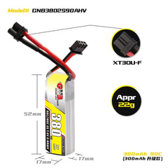 Gaoneng GNB 380mAh HV LiPo Battery 90C/180C XT30 — 2S / 3S / 4S / 6S Tiny Whoop FPV