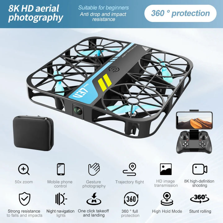4DRC V37 New Mini 8K Drone with Camera 4K HD Easy To Carry WiFi FPV Drone Pocket Rc Helicopter Quadcopter Family Toys Gift