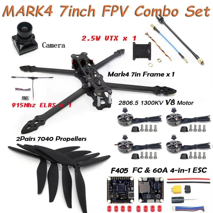 MARK4 7" Long Range FPV Frame Kit 2807 Motor F405 FC 60A ESC
