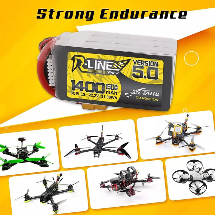 Tattu R-Line 5.0 V5 150C 850 1050 1200 1300 1550mAh Lipo Battery 3S/4S/6S XT30 XT60 Plug FPV Racing Drone RC Quadcopter