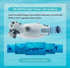 QYSEA FIFISH V-EVO Underwater ROV — 4K/60fps, 166° FOV, 360° Omnidirectional, AI Vision Lock, 5000 Lumen LEDs, 100m Cable