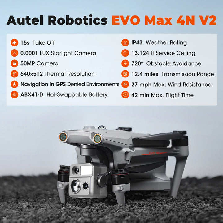 Autel Robotics EVO MAX 4N V2 — Starlight Night Vision, 5KM Range, Thermal, A-Mesh, IP43, 42-Min