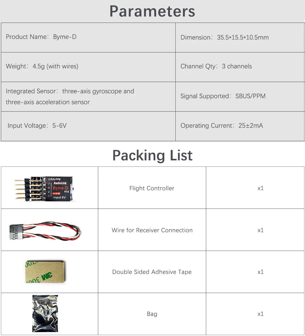 Radiolink Byme-A/Byme-D Fixed Wing Flight Controller Gyroscope Self-stabilization Balance For 3D Fixed Wing 4CH Trainer Su27 Toy