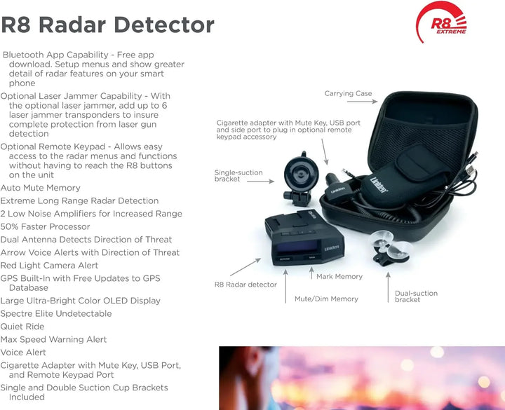 R8 Extreme Long-Range Radar/Laser Detector, Dual-Antennas Front & Rear Detection , Built-in GPS W/Real-Time Alerts,USA