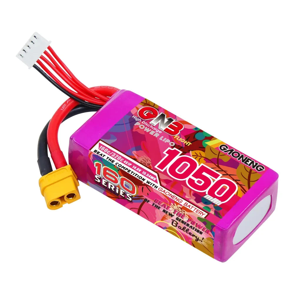 Gaoneng GNB 160C LiPo Battery XT60 — 4S & 6S, 1050-1730mAh for 3-6" FPV Drones