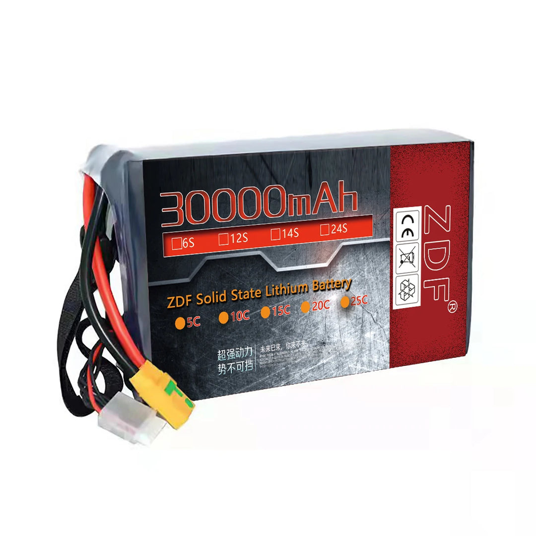 ZDF Power 30Ah Solid-State Li-Ion Battery Pack — 6S / 12S / 14S / 24S, 4C/5C, CE/RoHS/UN38.3, for VTOL, UAV & Industrial Drone