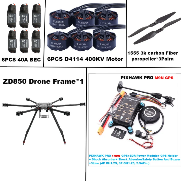 Rctosky ZD850 PRO M8N/M9N/M10 Full Carbon Fiber 850mm Hexa-Rotor Frame BLHELI 40A ESC PIXHAWK Flight Comtrol Rado Telemetry Set