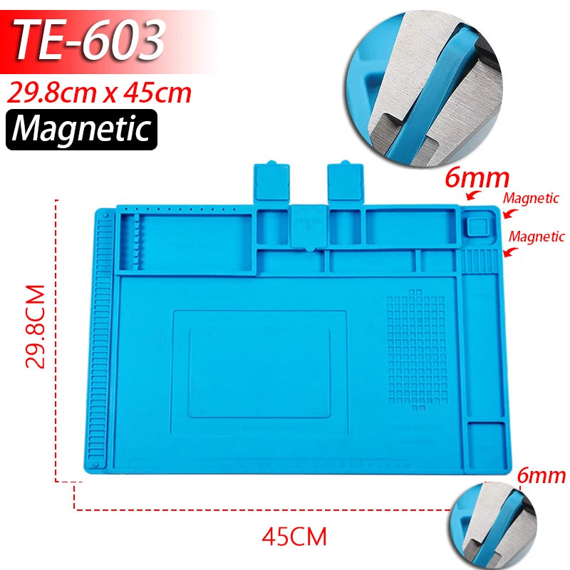 Heat Resistant Soldering Mat - 932°F Silicone Work Mat with Anti-Static & Magnetic Features