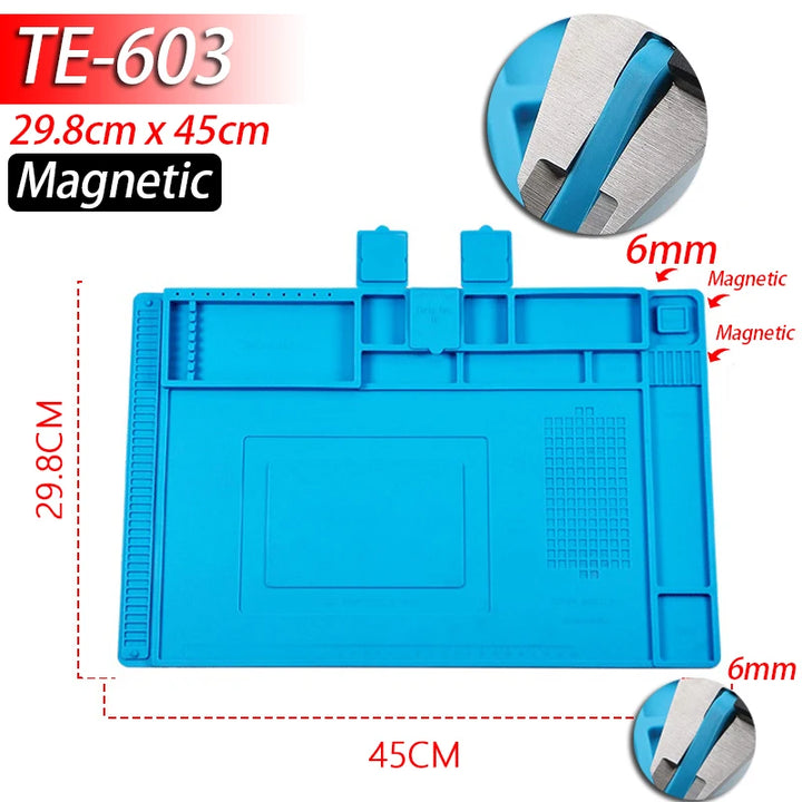 Heat Resistant Soldering Mat - 932°F Silicone Work Mat with Anti-Static & Magnetic Features