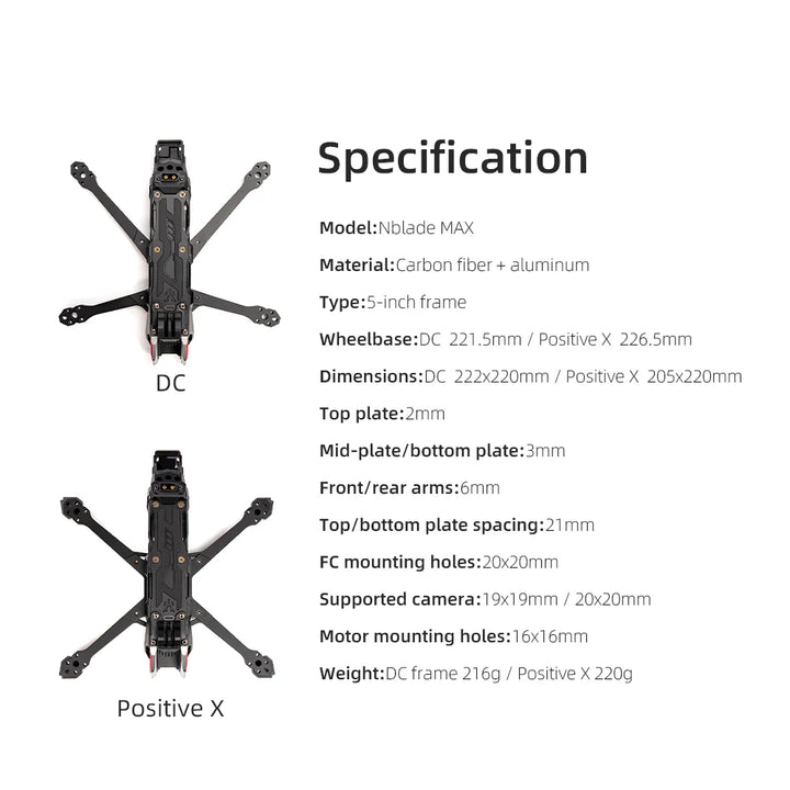 HGLRC Nblade Max 5-Inch FPV Frame — DC & True-X, Freestyle & Racing