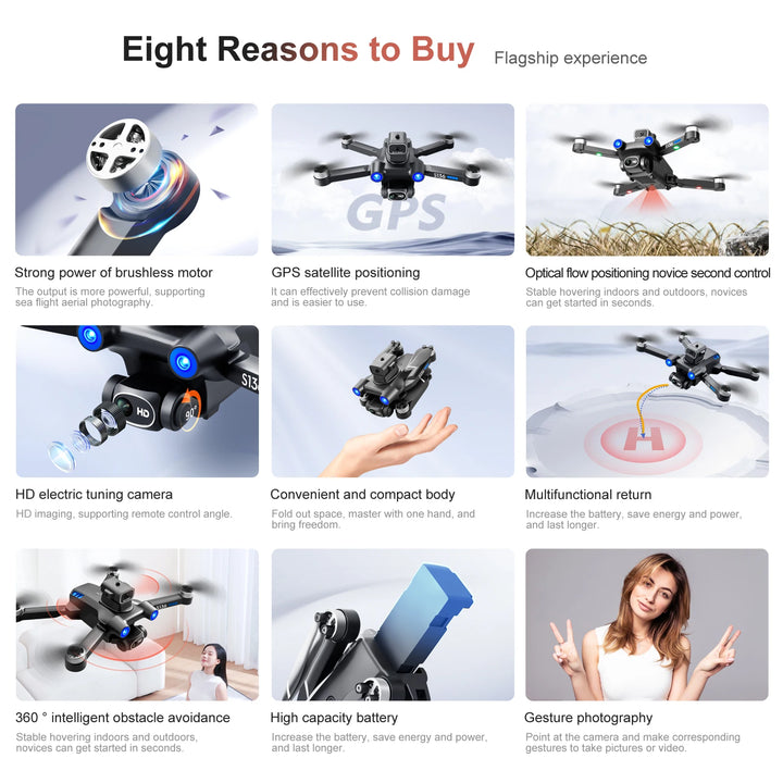 S136 Drone WIFI GPS Brushless Motor 360° Laser Obstacle Avoidance Optical flow localization 4K HD Dual Camera RC Quadcopter Toys