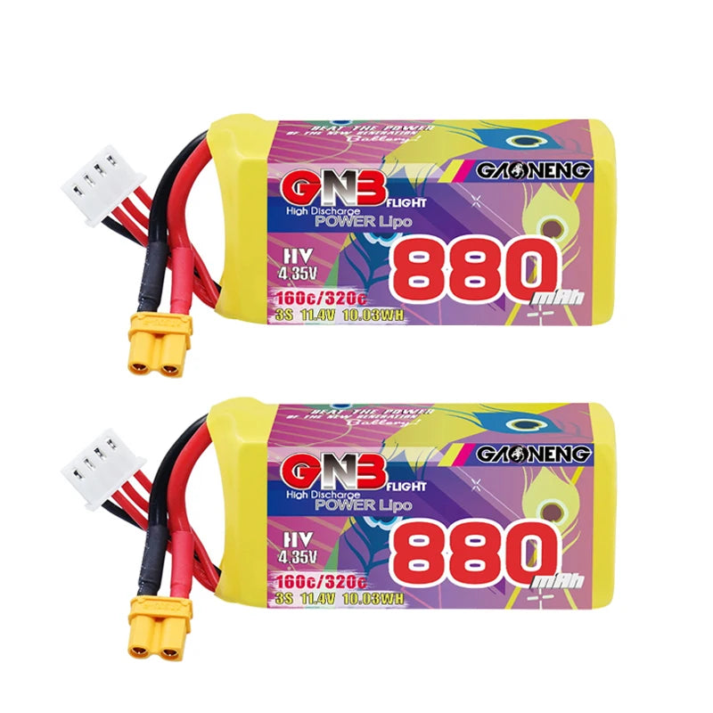 GNB 2S/3S/4S/6S/8S 160C LiPo Battery 2-Pack - 650/880/1100/1300/1400/1530/1630mAh XT60 FPV Racing Drone