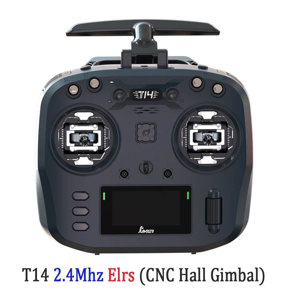Jumper T14 ELRS RC Radio Transmitter 1W — 2.4GHz or 915MHz, CNC Hall Gimbals, OLED, Foldable Antenna