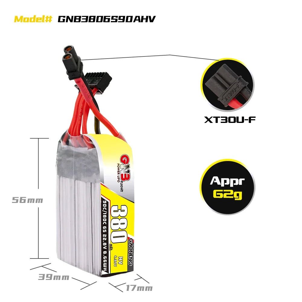 Gaoneng GNB 380mAh HV LiPo Battery 90C/180C XT30 — 2S / 3S / 4S / 6S Tiny Whoop FPV