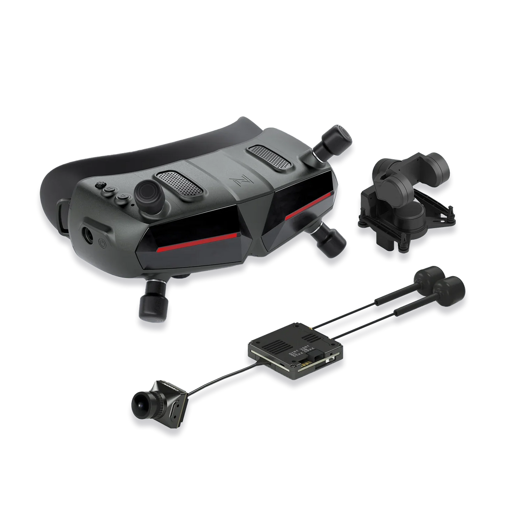 Walksnail Avatar Goggles X with exposed-board video transmitter, camera and separate gimbal
