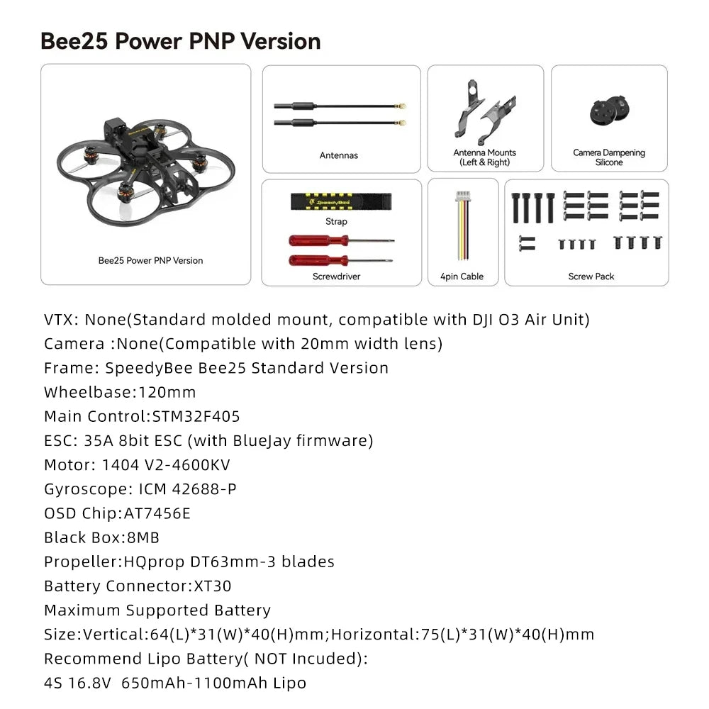 SpeedyBee Bee25 2.5inch HD FPV Drone ELRS 2.4G/PNP/TBS Nano/Aluminum Upgrade Kit For O3/Link/Vista VTX RC FPV Cinewhoop Drone