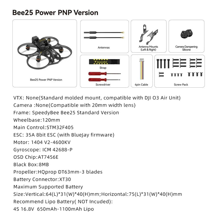 SpeedyBee Bee25 2.5inch HD FPV Drone ELRS 2.4G/PNP/TBS Nano/Aluminum Upgrade Kit For O3/Link/Vista VTX RC FPV Cinewhoop Drone