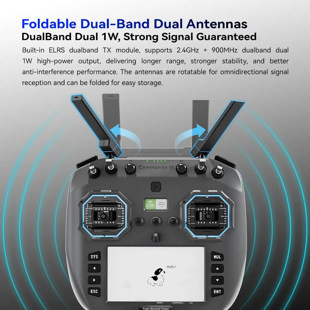 iFlight Commando 14 GemX Radio Controller - Dual-Band ELRS 2.4GHz + 900MHz Dual 1W Transmitter for FPV Racing Freestyle
