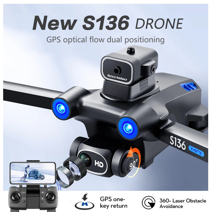 S136 Drone WIFI GPS Brushless Motor Optical flow localization 360° Laser Obstacle Avoidance 4K HD Dual Camera RC Quadcopter Toys