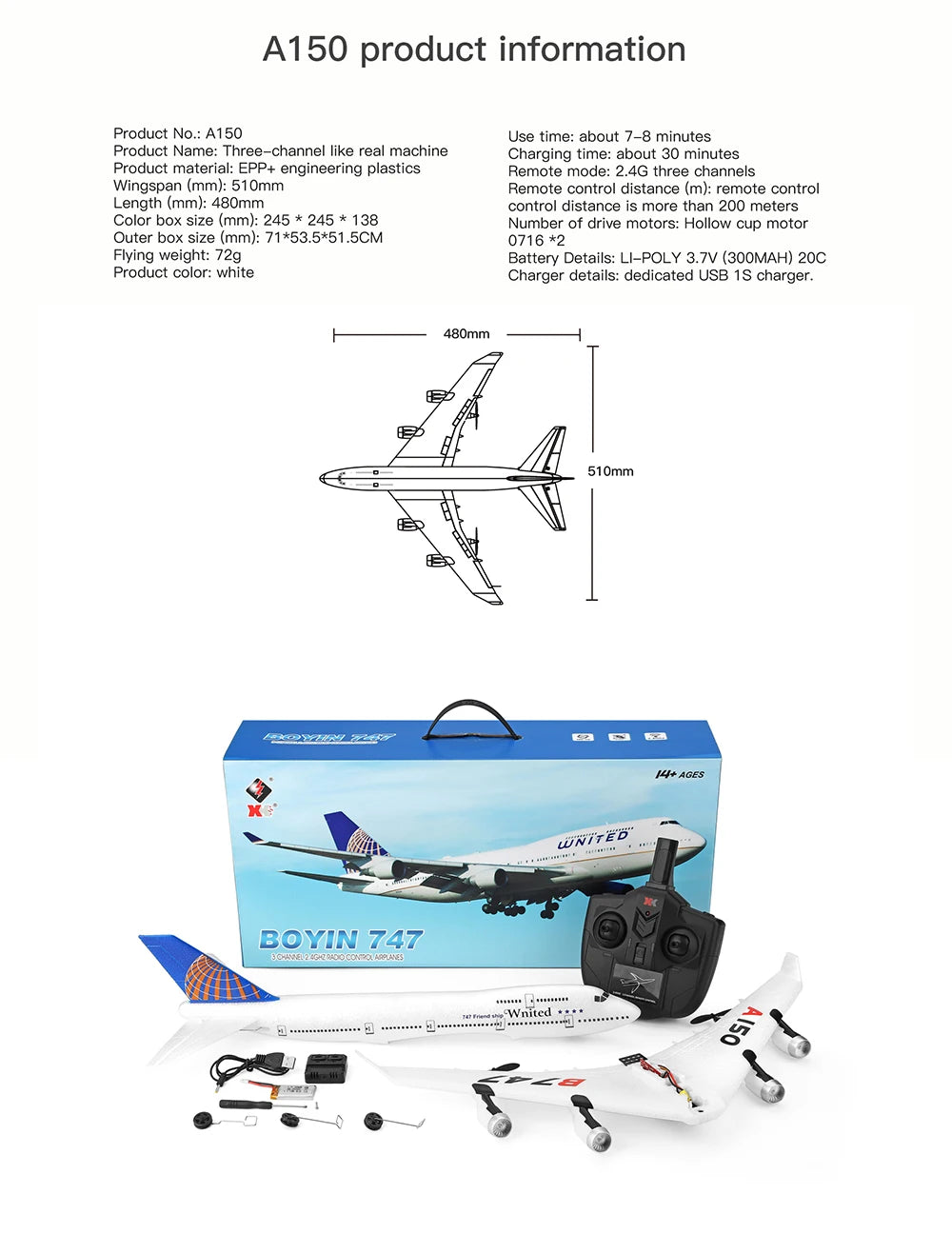 WLtoys XK A150 2.4G 3CH RC Airplane Fixed Wing Plane Outdoor Toys Drone Boeing B747 Airliner Model Glider Toys For Adult Gift