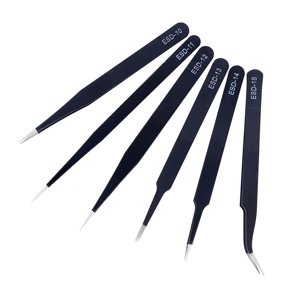 6Pcs Anti-Static ESD Tweezers Set Precision Curved Straight Repair Tools