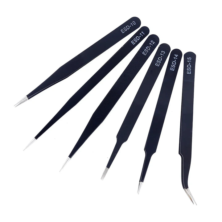 6Pcs Anti-Static ESD Tweezers Set Precision Curved Straight Repair Tools