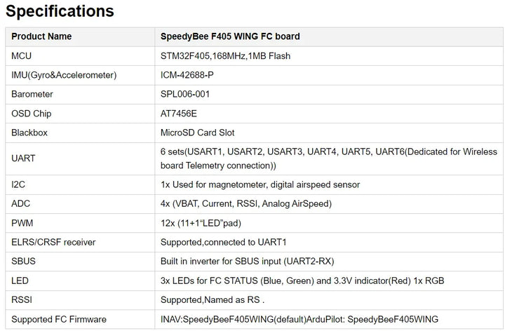SpeedyBee F405 Wing APP - Fixed Wing Flight Controller 2-6S (ICM42688P)