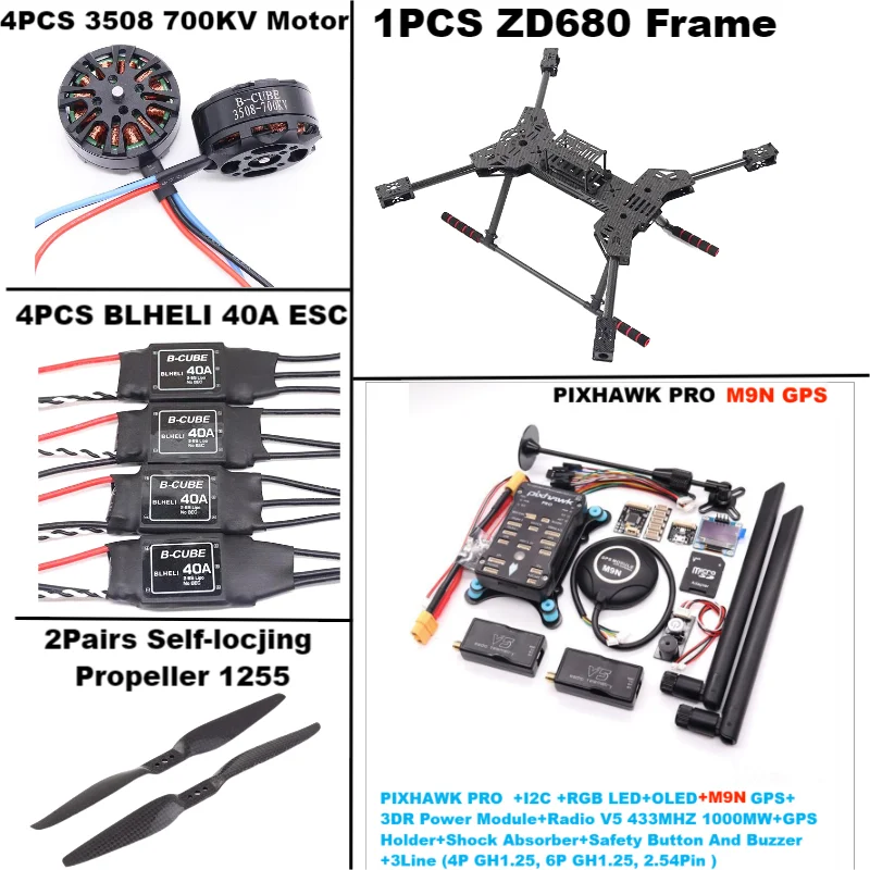 New ZD680 PRO M8N/M9N/M10 Full Carbon Fiber Hexa-Rotor Foldable Arm Hexacopter Frame Kit PIXHAWK with Unflodable Landing Gear