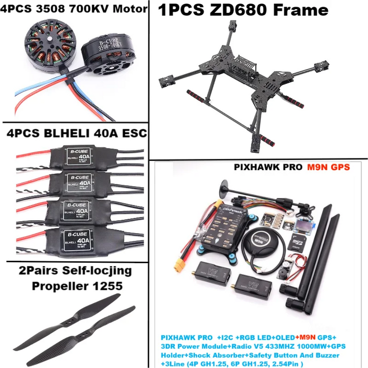 New ZD680 PRO M8N/M9N/M10 Full Carbon Fiber Hexa-Rotor Foldable Arm Hexacopter Frame Kit PIXHAWK with Unflodable Landing Gear