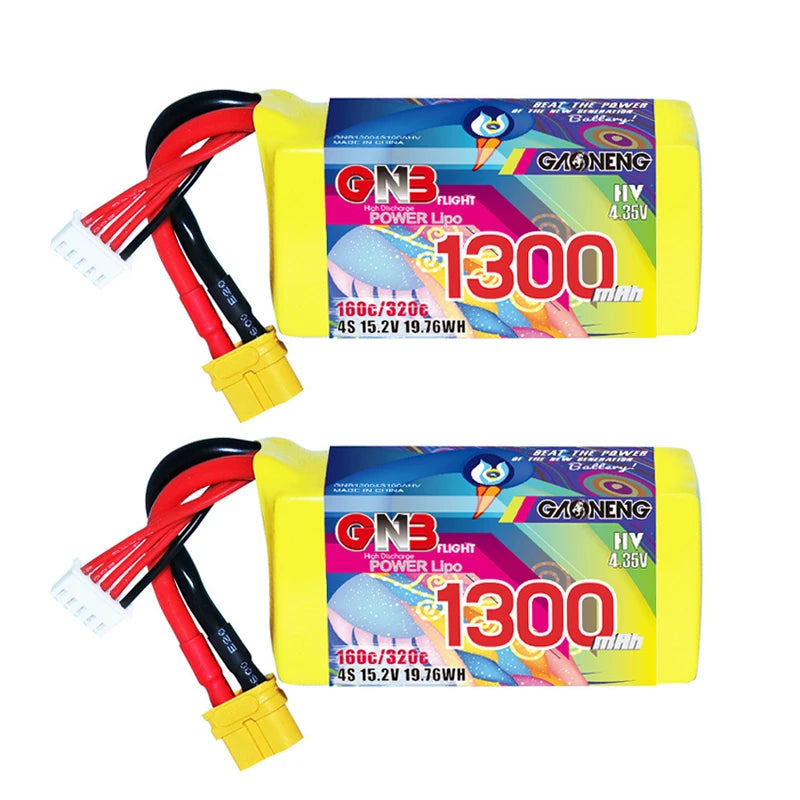 GNB 2S/3S/4S/6S/8S 160C LiPo Battery 2-Pack - 650/880/1100/1300/1400/1530/1630mAh XT60 FPV Racing Drone