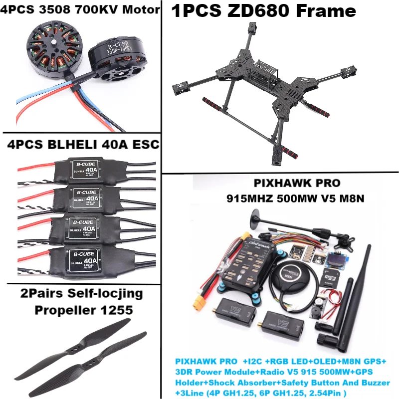 New ZD680 PRO M8N/M9N/M10 Full Carbon Fiber Hexa-Rotor Foldable Arm Hexacopter Frame Kit PIXHAWK with Unflodable Landing Gear