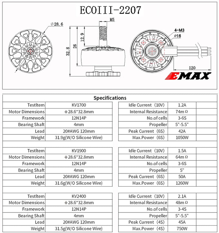 4pcs/lot Newest Emax ECOIII E3 2207 2306 2807 2808 Brushless Motor Compatible With 5inch 7inch FPV Drone