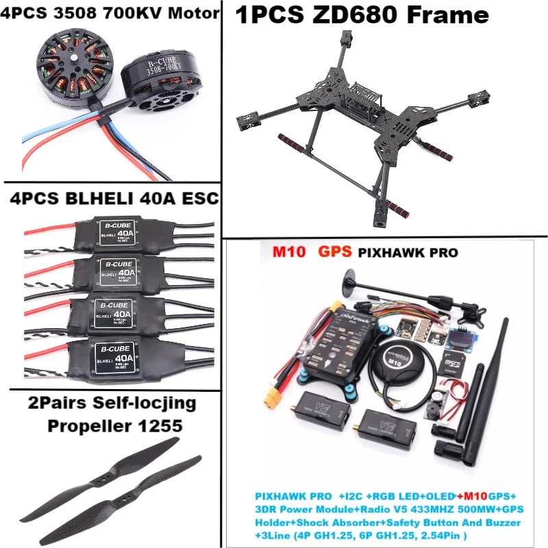 New ZD680 PRO M8N/M9N/M10 Full Carbon Fiber Hexa-Rotor Foldable Arm Hexacopter Frame Kit PIXHAWK with Unflodable Landing Gear